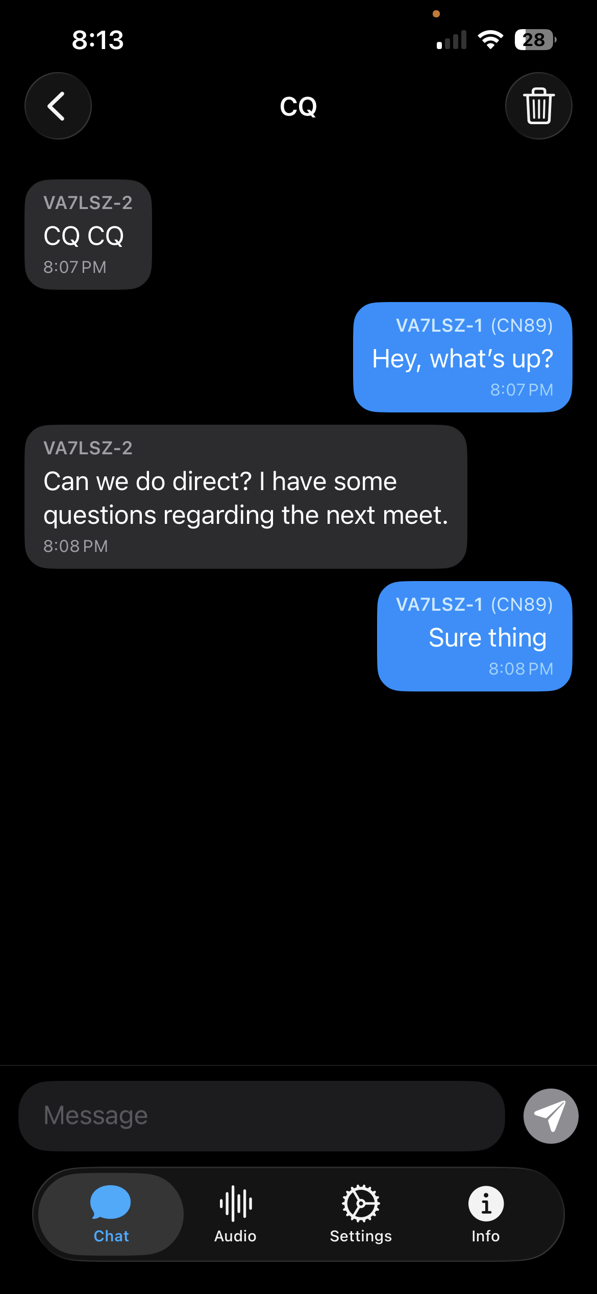 PacketMessage CQ global broadcast conversation